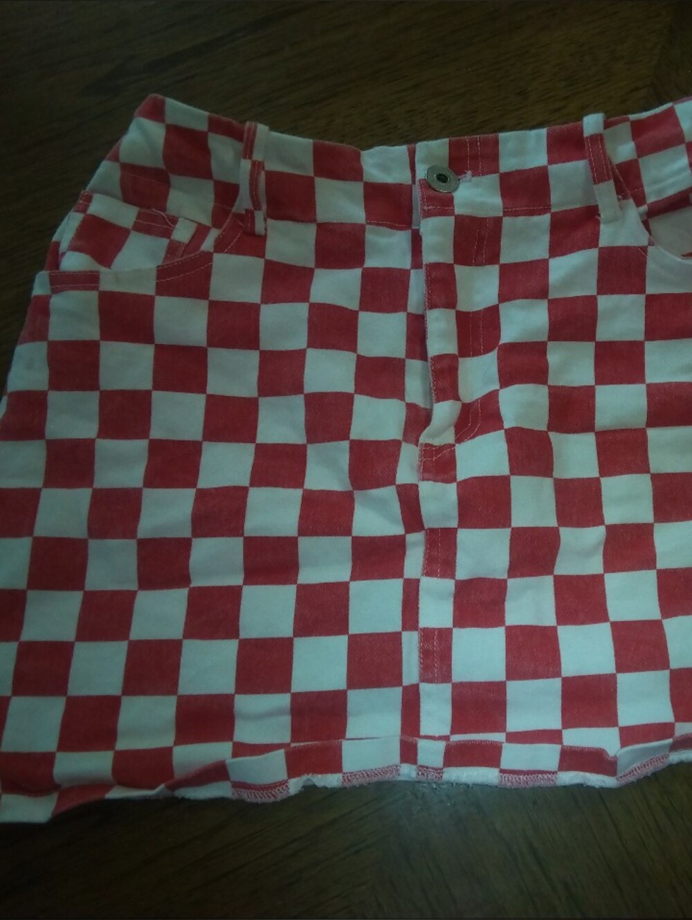 Red and White Checkerboard Mini Skirt - Women's Casual Style